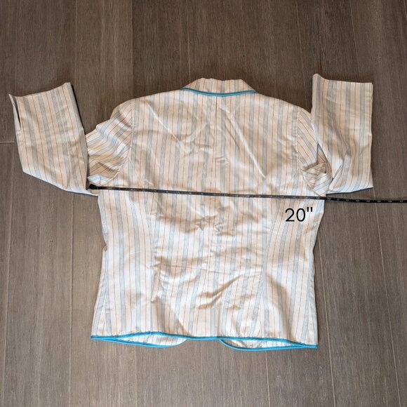 Express, Fitted Pinstriped Blazer, Light Beige w Teal, Hook Closure, Sz 12 - Picture 9 of 11